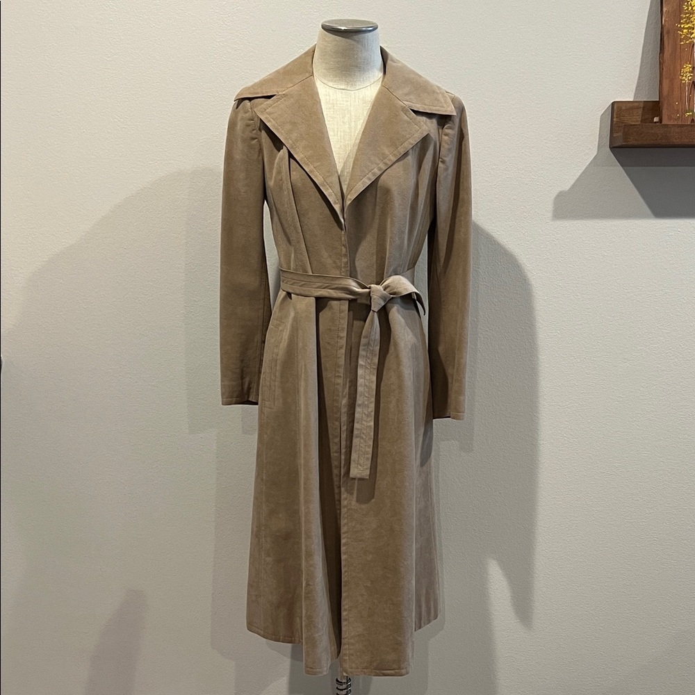 Elegant Tan Suede Women's Trench Coat